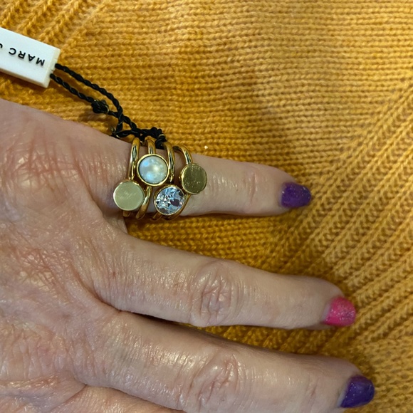 NEW Marc Jacobs Womens Crystal Pearl ANTINUE GOLD TONE Cabochon Mini Ring Set - Picture 6 of 6